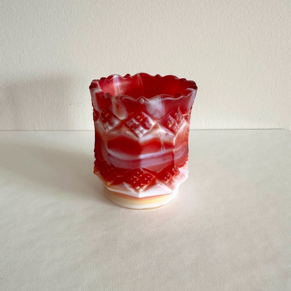 Vintage Imperial Glass Toothpick Holder Red White Slag Diamond Pattern